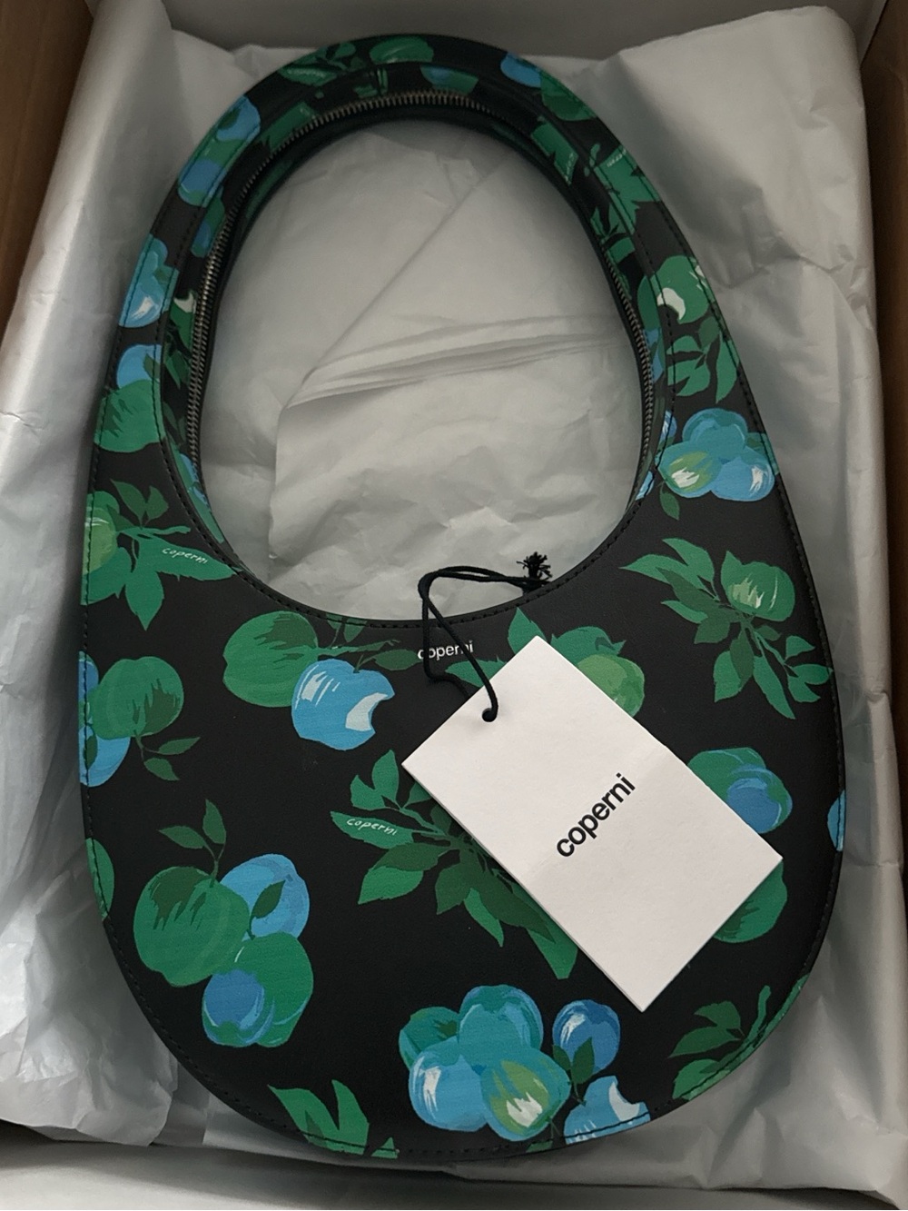 Coperni Black Shoulder Bag with Green and Blue Floral Print